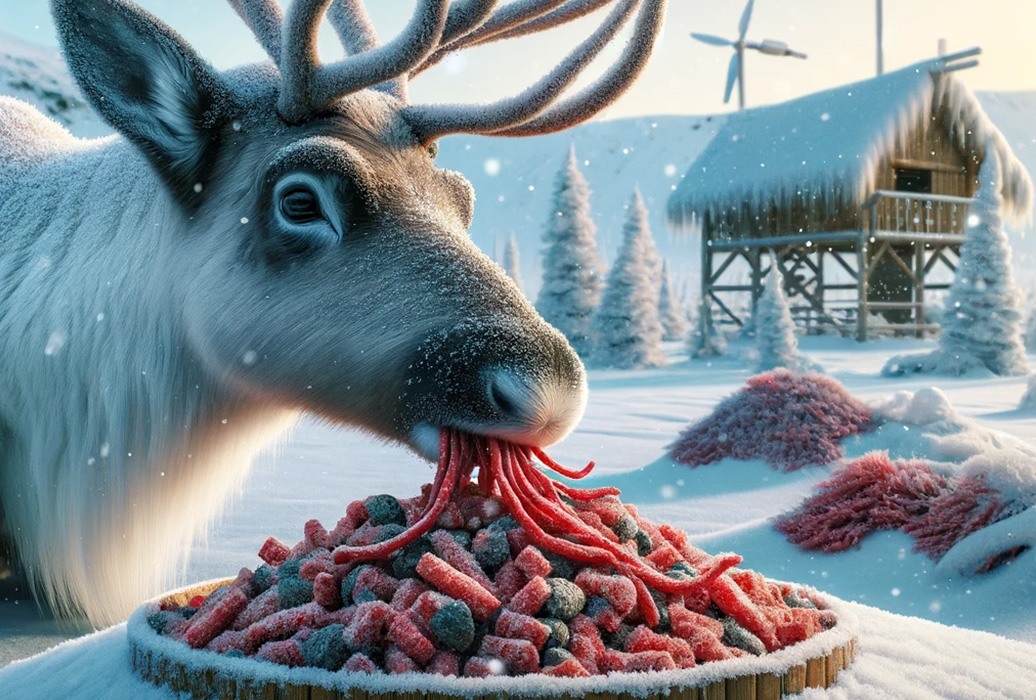 Santa's reindeer eating native red seaweed as part of their new diet